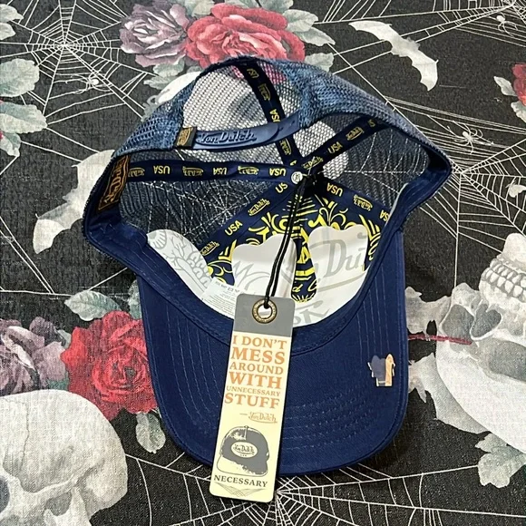 NWT VON DUTCH NAVY/YELLOW PLAID TRUCKER SNAPBACK HAT CAP